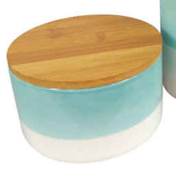 Leaf Set Of Three Canisters Aqua Green Ceramic Storage Jars With Lids - thumbnail 5