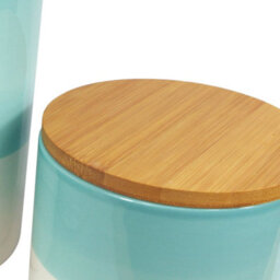 Leaf Set Of Three Canisters Aqua Green Ceramic Storage Jars With Lids - thumbnail 7