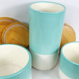 Leaf Set Of Three Canisters Aqua Green Ceramic Storage Jars With Lids - thumbnail 3