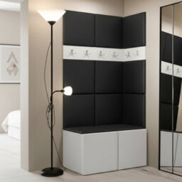 Anteroom Set Orion I White Shoe Cabinet Hangers Eco Leather Black Panels