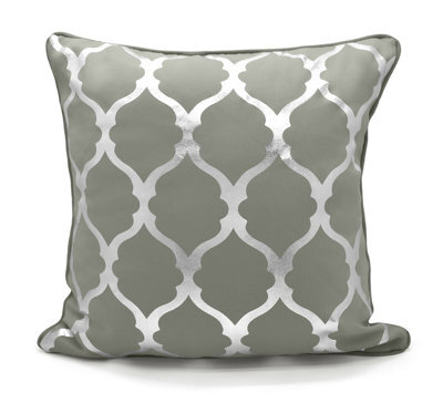 Velosso Elegant Foil Print Cushion, Zip Closure, Machine Washable, Metallic Design Sofa Cushion - Grey