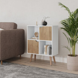 Urbn-Living Urbnliving 80Cm Height White 4 Cube With Oak 2 Wooden Door Bookcase With Beech Legs Shelves - thumbnail 2