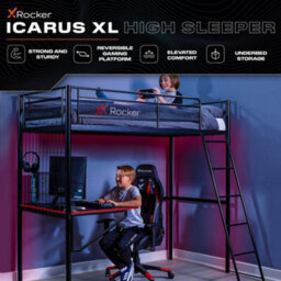 X Rocker Icarus Xl High Sleeper Gaming Bunk Bed With Desk And Mattress - Black - thumbnail 2