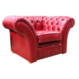Chesterfield Club Armchair Old English Gamay Red Leather In Balmoral Style - thumbnail 2