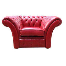Chesterfield Club Armchair Old English Gamay Red Leather In Balmoral Style - thumbnail 1