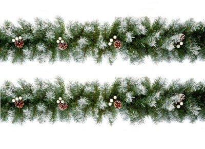 Premier Decorations Limited 2 X Artificial Christmas Garland Snow Tipped White Berry And Pine Cone Green Garland 2.7M - image 1