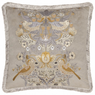 Morris & Co Strawberry Thief Embroidery Embroidered Velvet Feather Rich Cushion - image 1
