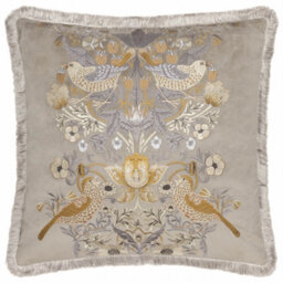 Morris & Co Strawberry Thief Embroidery Embroidered Velvet Feather Rich Cushion - thumbnail 1