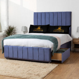 UKBEDFURNITURE Falcon Blue Plush  Divan Bed Base With 26 Inch Headboard & 10 Inch Orthopaedic Mattress - No Storage - thumbnail 2