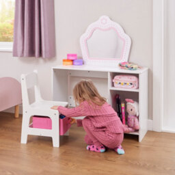 Liberty House Toys Kid's White & Pink Dressing Table And Chair Set - thumbnail 2