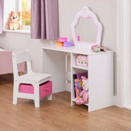 Liberty House Toys Kid's White & Pink Dressing Table And Chair Set - thumbnail 3
