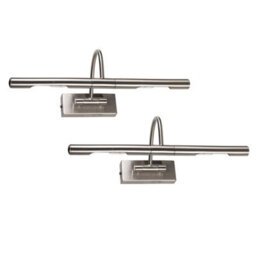 Valuelights Capri Pair Of Brushed Chrome Mains Powered Twin Picture Wall Lights And Bulbs