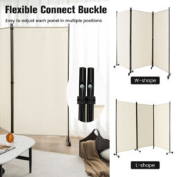 Costway 180Cm Freestanding Room Divider 3 Panel Rolling Privacy Screens For Indoor - thumbnail 7