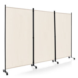 Costway 180Cm Freestanding Room Divider 3 Panel Rolling Privacy Screens For Indoor - thumbnail 1