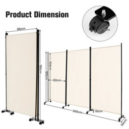 Costway 180Cm Freestanding Room Divider 3 Panel Rolling Privacy Screens For Indoor - thumbnail 2