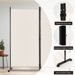 Costway 180Cm Freestanding Room Divider 3 Panel Rolling Privacy Screens For Indoor - thumbnail 9