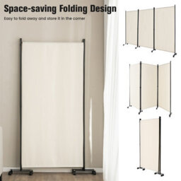 Costway 180Cm Freestanding Room Divider 3 Panel Rolling Privacy Screens For Indoor - thumbnail 8
