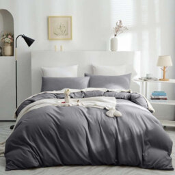 Moonlight Bedding Plain Quilt Duvet Cover & Pillowcase Set, Grey, King (230Cm X 220Cm) - thumbnail 1