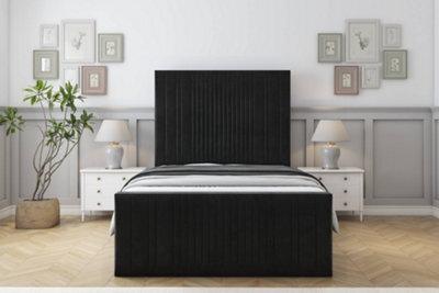 "Sloomy Kingsley Black Plush Bed Frame With Mattress With 50"" Upholstered Headboard 3' Single" - image 1