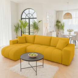 Furyn Convertible Mustard Velvet Corner Sofa Bed With Storage And Adjustable Side - thumbnail 1