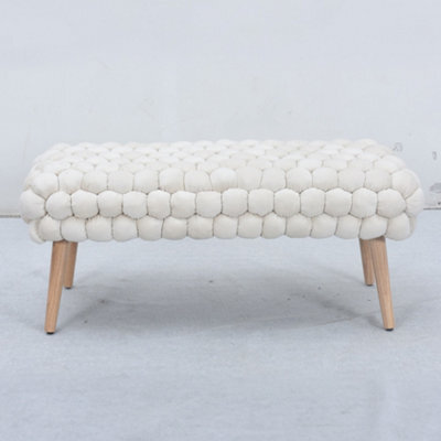 Cushla Bubbly Velvet Large Footstool - Cream - image 1