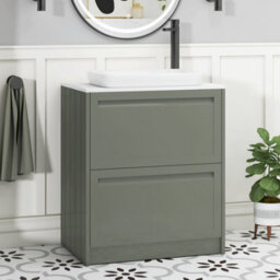 Royal Bathrooms Royal Bathroom Elmore 700mm Matt Green Freestanding Countertop Bathroom Vanity Unit 2 Drawer With Qubix Basin - thumbnail 1