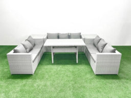Fimous Rattan Garden Outdoor Furniture Set 9 Seater Garden Sofa Rectangulr Dining Table Set 2 Side Tables Light Grey - thumbnail 2