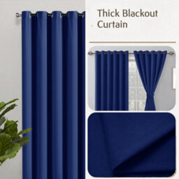 Oxford Homeware Plain Navy 230Gsm Blackout Curtain Thermal Insulated Eyelet For Window Curtain Pair (W)117Cm X (L)137Cm - thumbnail 5