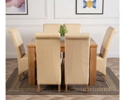 That's Furniture Dakota 127 X 82 Cm Chunky Oak Small Dining Table And 6 Chairs Dining Set With Montana Ivory Leather Chairs - thumbnail 2