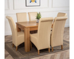 That's Furniture Dakota 127 X 82 Cm Chunky Oak Small Dining Table And 6 Chairs Dining Set With Montana Ivory Leather Chairs - thumbnail 3