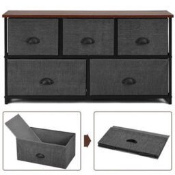 2-Tier Fabric Storage Organizer 5 Drawers Cabinet Chest Of Drawers Grey - thumbnail 6