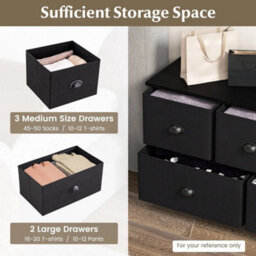 2-Tier Fabric Storage Organizer 5 Drawers Cabinet Chest Of Drawers Grey - thumbnail 3