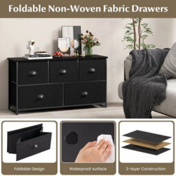 2-Tier Fabric Storage Organizer 5 Drawers Cabinet Chest Of Drawers Grey - thumbnail 5