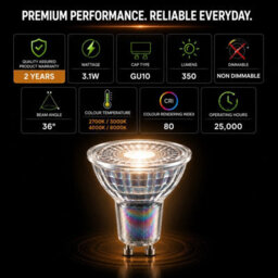 Bell Lighting 5 Pack Gu10 Led Bulbs Natural White 4000K 3.1W 350Lm Premium Glass Spotlights 38 Degree Beam Lamps Non Dimmable - thumbnail 7