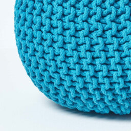 Homescapes Teal Blue Round Cotton Knitted Pouffe Footstool - thumbnail 4
