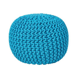 Homescapes Teal Blue Round Cotton Knitted Pouffe Footstool - thumbnail 1
