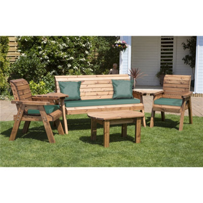 Marlborough Wooden 5 Seater Table Set With 1 X Bench Cushion Green, 2 X Chair Cushion Green & 2 X Scatter Cushion Green - image 1
