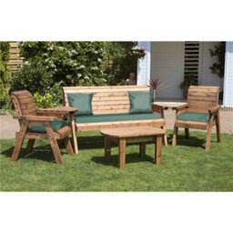 Marlborough Wooden 5 Seater Table Set With 1 X Bench Cushion Green, 2 X Chair Cushion Green & 2 X Scatter Cushion Green - thumbnail 1