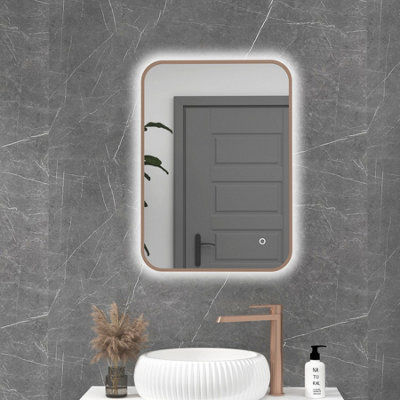 Royal Bathrooms Luton 500 X 700mm Brushed Bronze Backlit Framed Led Illuminated Bathroom Mirror With Touch Sensor & Anti-Fog - image 1