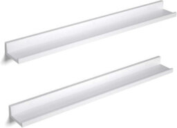 Songmics Floating Shelves Set Of 2, Wall Shelves Ledge, For Frames And Books, Room, Hallway, Kitchen, Office, White - thumbnail 9