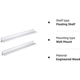 Songmics Floating Shelves Set Of 2, Wall Shelves Ledge, For Frames And Books, Room, Hallway, Kitchen, Office, White - thumbnail 8