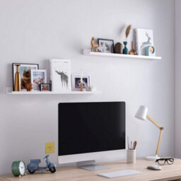 Songmics Floating Shelves Set Of 2, Wall Shelves Ledge, For Frames And Books, Room, Hallway, Kitchen, Office, White - thumbnail 3