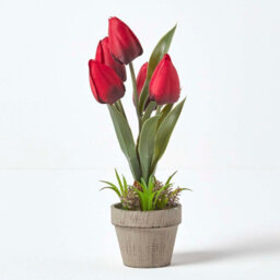Homescapes Artificial Dark Red Handcrafted Tulips In Grey Decorative Stone Pot, 27 Cm - thumbnail 5