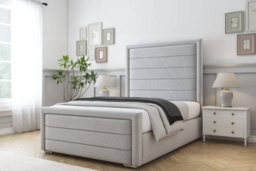 "Sloomy Ashford Silver Plush Bed Frame With Mattress With 50"" Upholstered Headboard 4'6 Double" - thumbnail 2