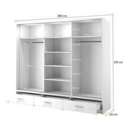 Arte Modern Lux Wardrobe With Shelves And Mirrored Door In White - Led Lit Storage Solution (H2150mm W2500mm D630mm) - thumbnail 3