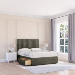 "Sloomy 2Ft6 Manhattan Dumfries Pewter Memory Foam Bed Set With 2 Drawers, Mattress & 26"" Headboard - Small Single"