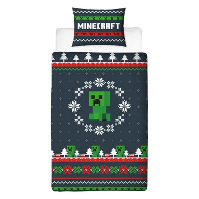 Minecraft Pixel Christmas Reversible Duvet Set Multicoloured (Single) - image 1