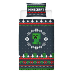 Minecraft Pixel Christmas Reversible Duvet Set Multicoloured (Single)