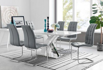 Furniturebox Uk Atlanta Modern Rectangle Chrome Metal High Gloss White Dining Table And 6 Elephant Grey Murano Chairs Set - image 1