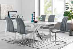 Furniturebox Uk Atlanta Modern Rectangle Chrome Metal High Gloss White Dining Table And 6 Elephant Grey Murano Chairs Set - thumbnail 1